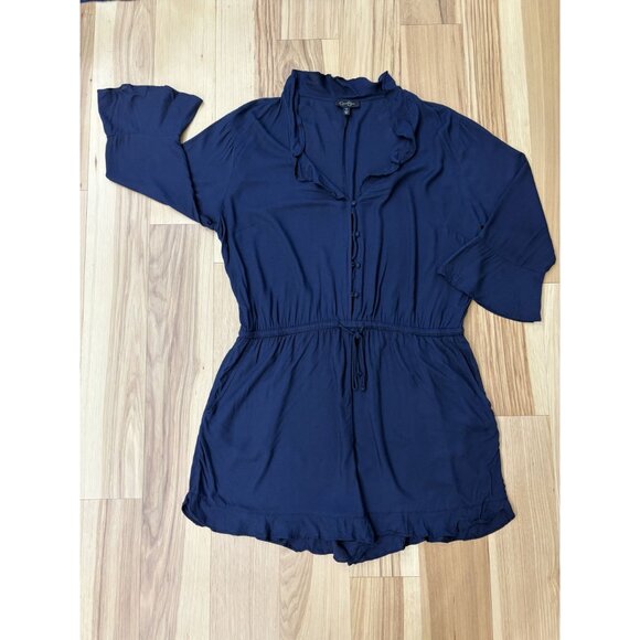 Jessica Simpson XL Navy Romper Tie Waist Ruffle Trim EUC - Picture 3 of 5